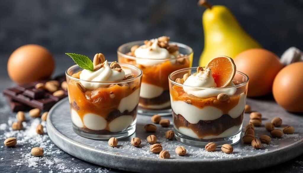 Verrines poire chocolat pistaches : recette gourmande