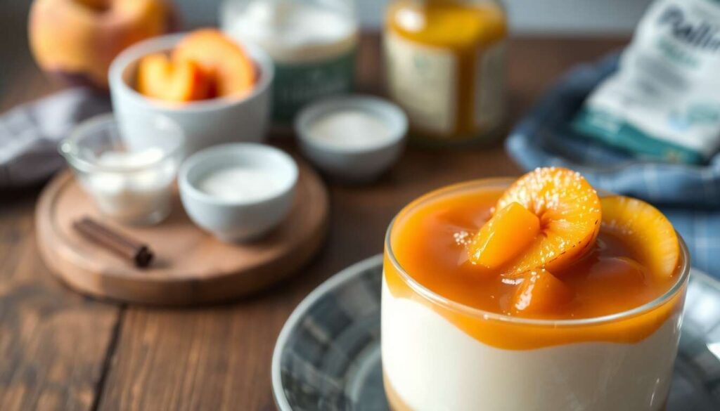 Crème façon panna cotta avec coulis de pêches : une douceur estivale