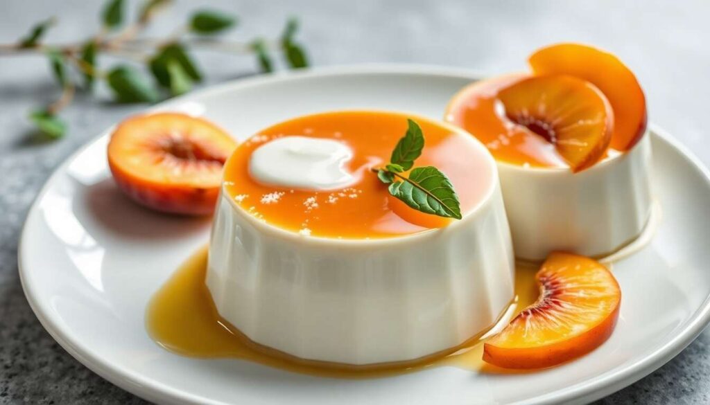 Panna cotta verveine et purée de pêches : recette gourmande
