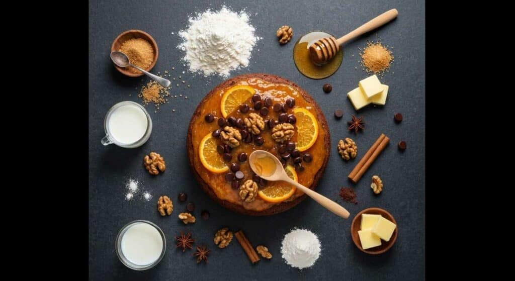 Pain d'épices moelleux : marmelade, chocolat et noix caramélisées