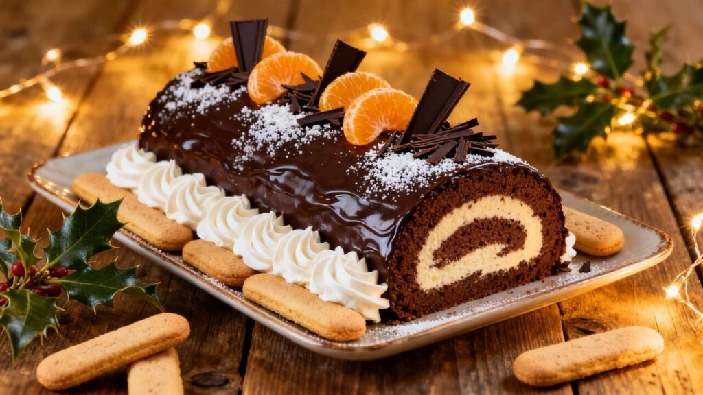 Bûche de Noël : mandarine, chocolat et caramel