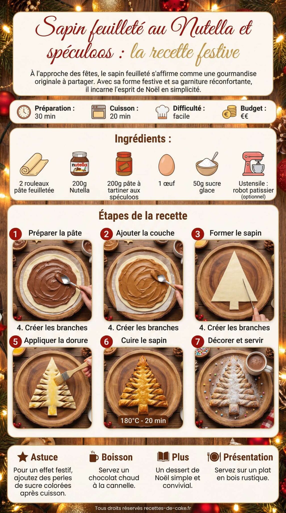 Fiche recette Sapin feuilleté au Nutella et spéculoos : la recette festive Fiche recette Sapin feuilleté au Nutella et spéculoos : la recette festive