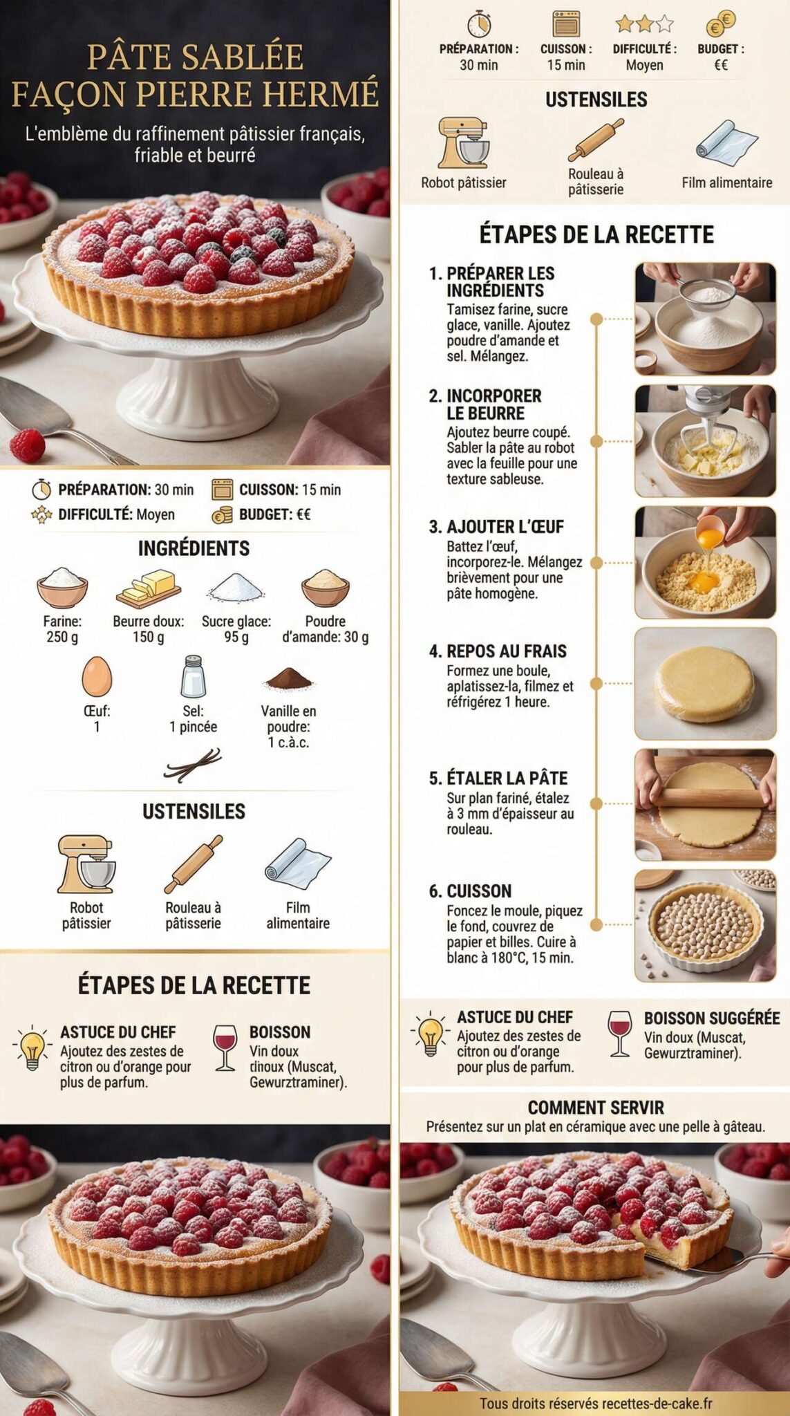 Fiche recette Pâte sablée façon Pierre Hermé : recette étape par étape Fiche recette Pâte sablée façon Pierre Hermé : recette étape par étape