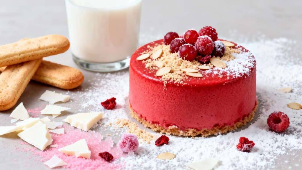 Gâteau d'anniversaire chat : entremets aux fruits rouges et lait d'amande