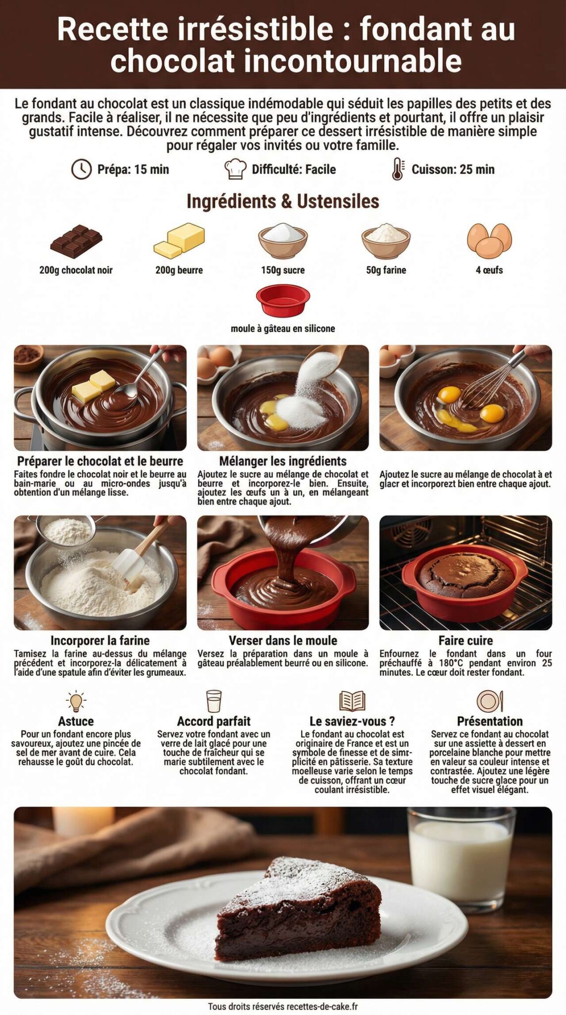 Fiche recette Recette irrésistible : fondant au chocolat incontournable Fiche recette Recette irrésistible : fondant au chocolat incontournable