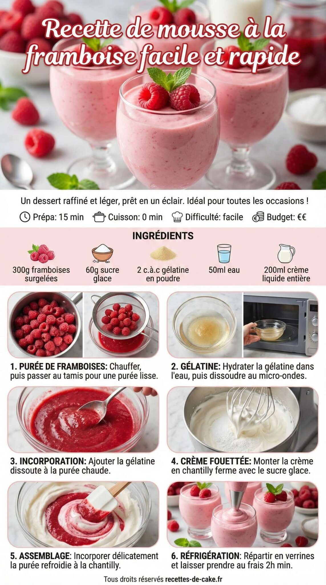 Fiche recette Recette de mousse à la framboise facile et rapide Fiche recette Recette de mousse à la framboise facile et rapide