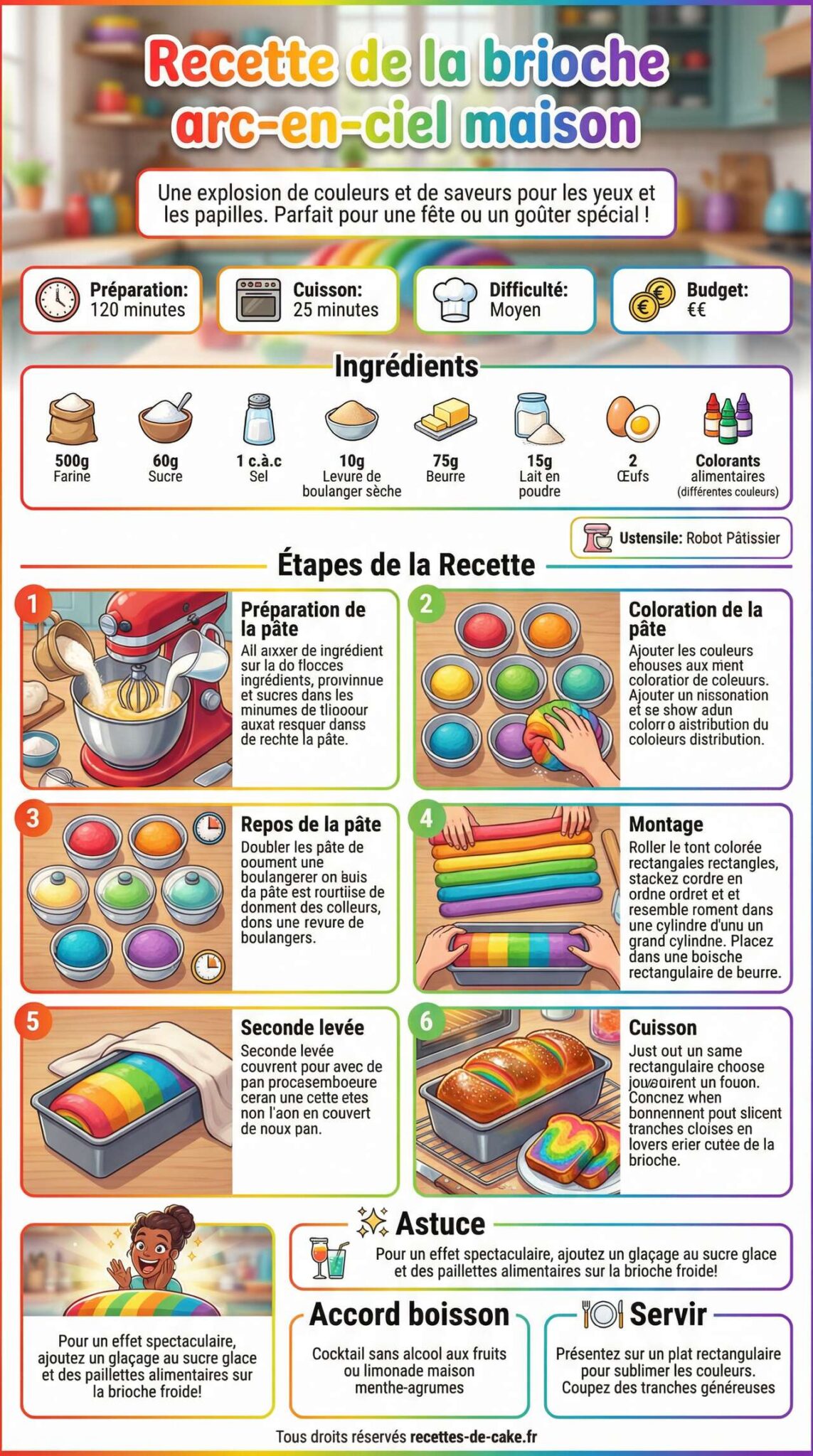 Fiche recette Recette de la brioche arc-en-ciel maison Fiche recette Recette de la brioche arc-en-ciel maison