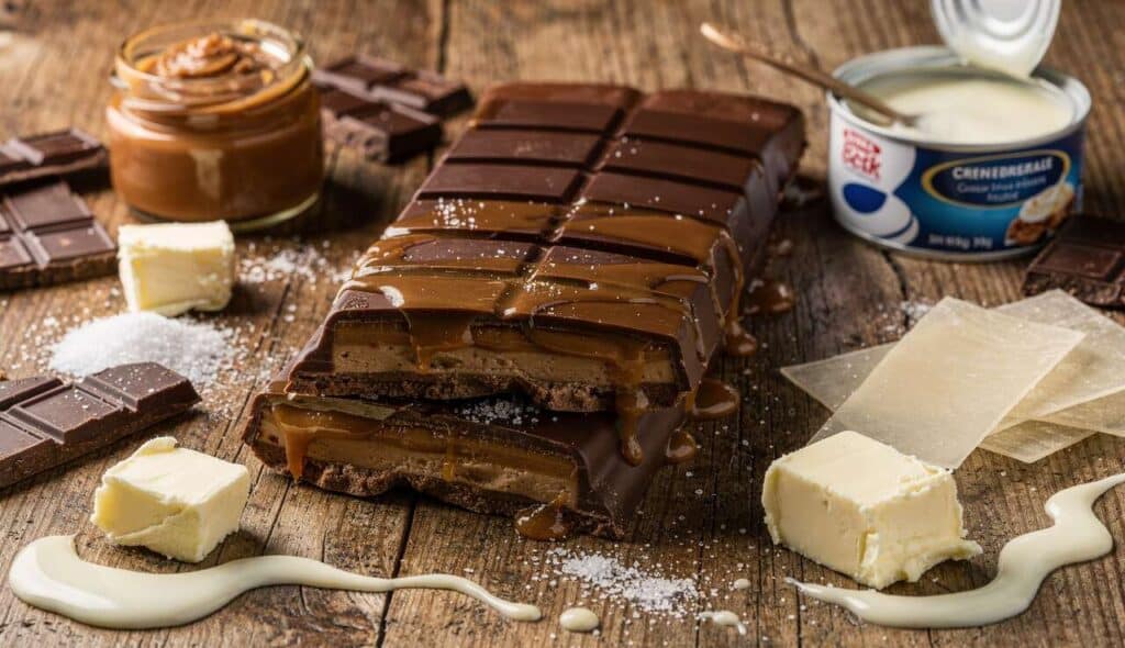 Barre chocolat praliné caramel au beurre salé : recette gourmande et facile