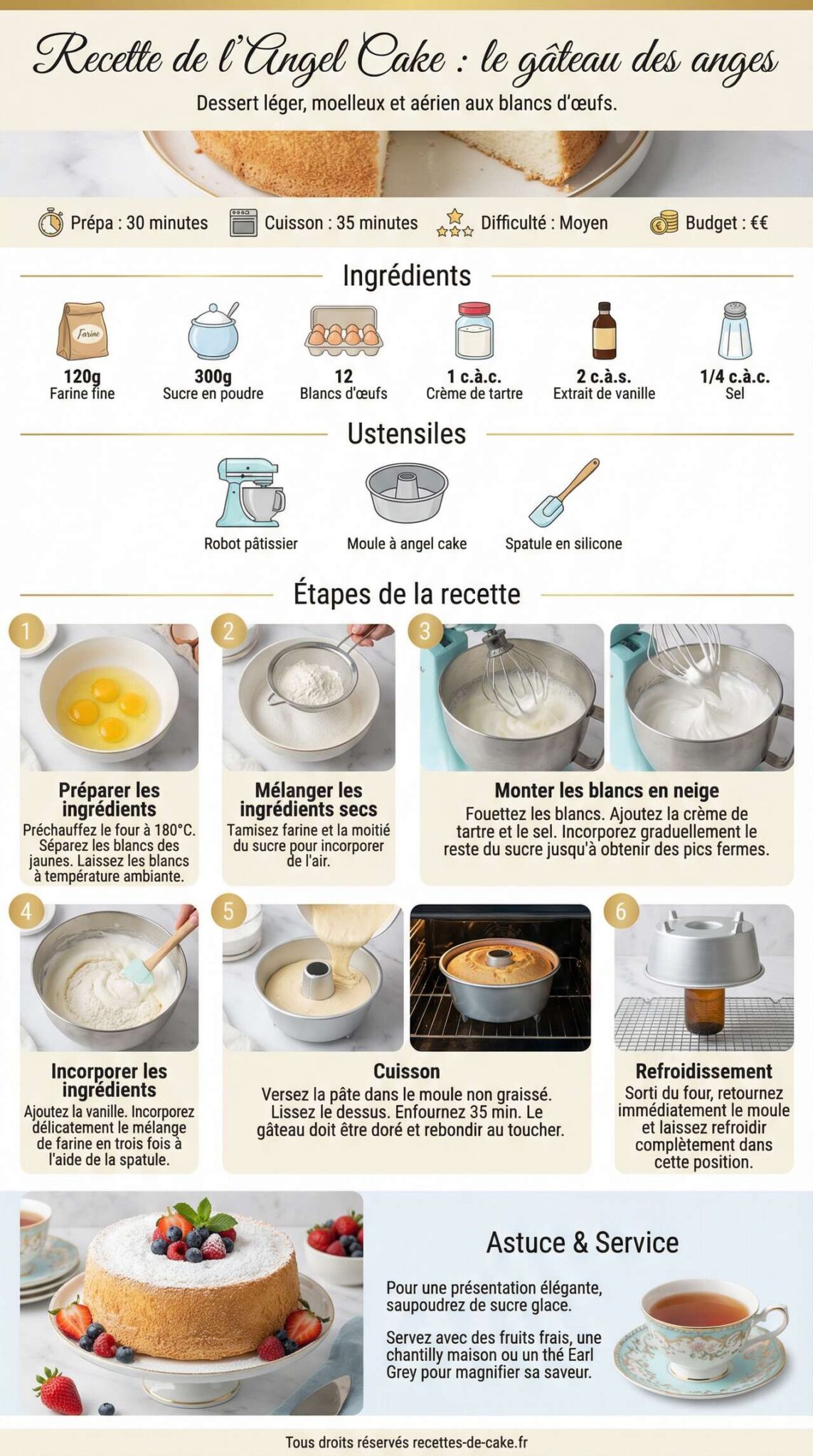 Fiche recette Recette de l'Angel Cake : le gâteau des anges Fiche recette Recette de l'Angel Cake : le gâteau des anges