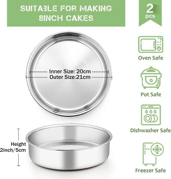 Homikit Lot de 4 moules à gâteau ronds en acier inoxydable de 20,3 cm pour la cuisson, moule à gâteau avec design monobloc, idéal pour Noël, anniversaire, mariage, sain et durable, passe au
