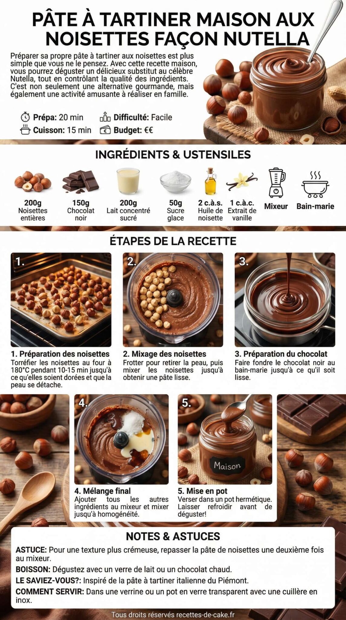 Fiche recette Recette de pâte à tartiner maison aux noisettes façon Nutella Fiche recette Recette de pâte à tartiner maison aux noisettes façon Nutella