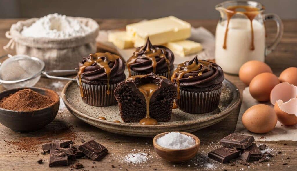 Cupcakes au chocolat et caramel beurre salé : recette gourmande