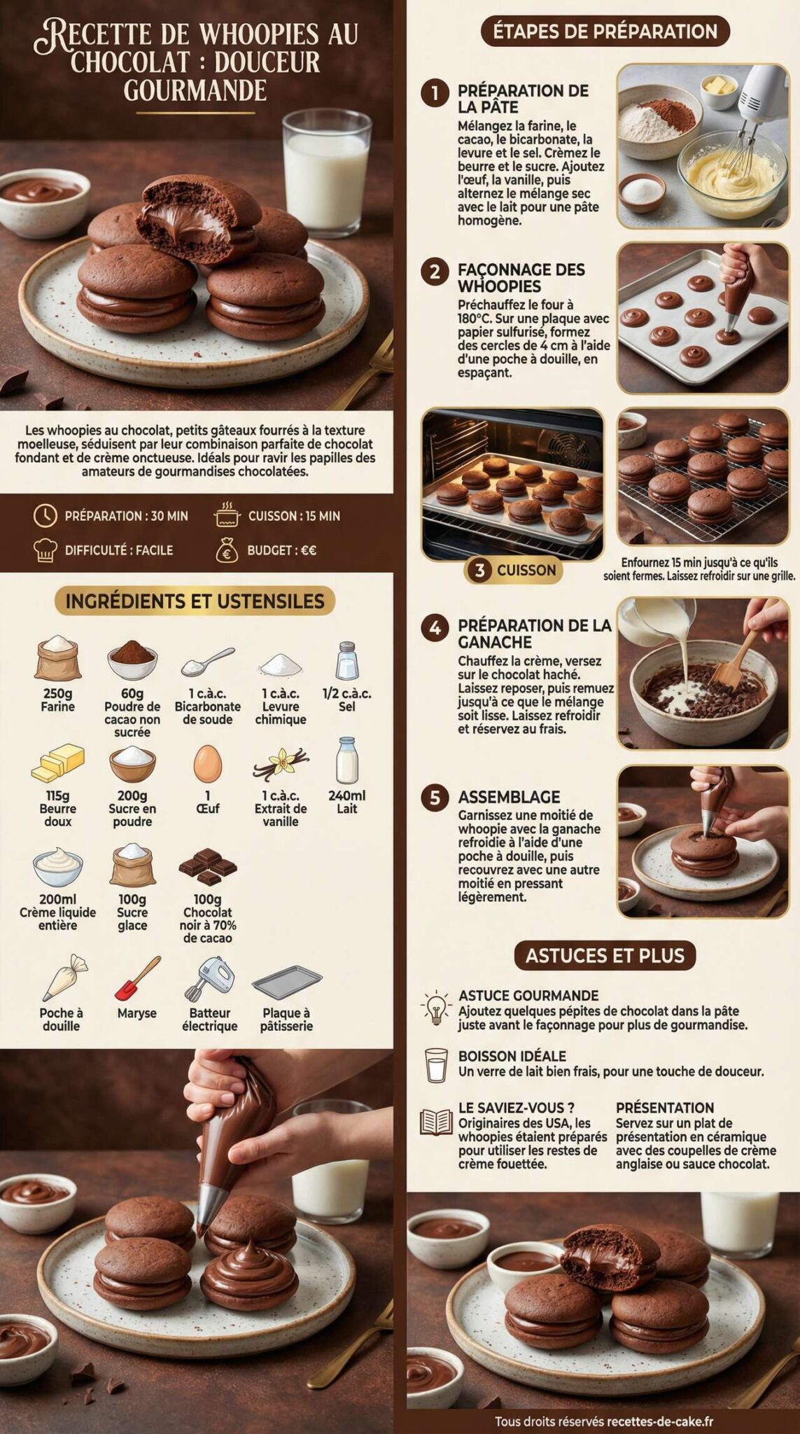 Fiche recette Recette de Whoopies au Chocolat : douceur Gourmande Fiche recette Recette de Whoopies au Chocolat : douceur Gourmande