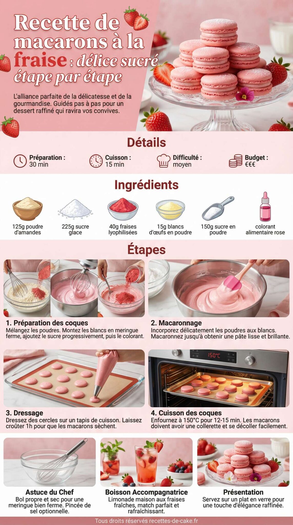Fiche recette Recette de macarons à la fraise : délice sucré étape par étape Fiche recette Recette de macarons à la fraise : délice sucré étape par étape