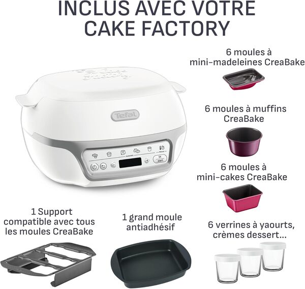 Cake Factory Délices Silver, Four à gâteaux intelligent, 5 programmes, mode manuel, moules muffins, cakes, madeleines, verrines, KD812110