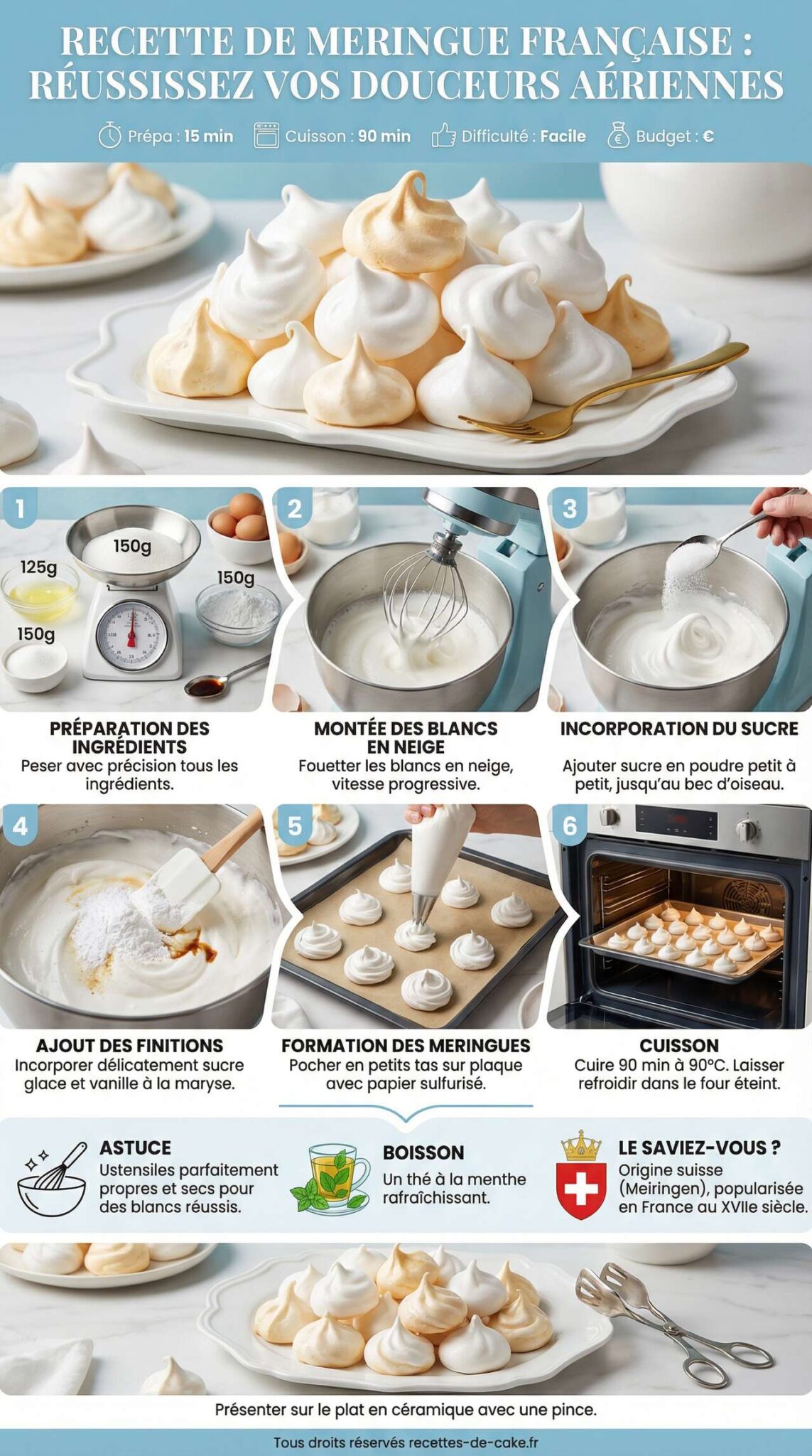 Fiche recette Recette de meringue française : réussissez vos douceurs aériennes Fiche recette Recette de meringue française : réussissez vos douceurs aériennes