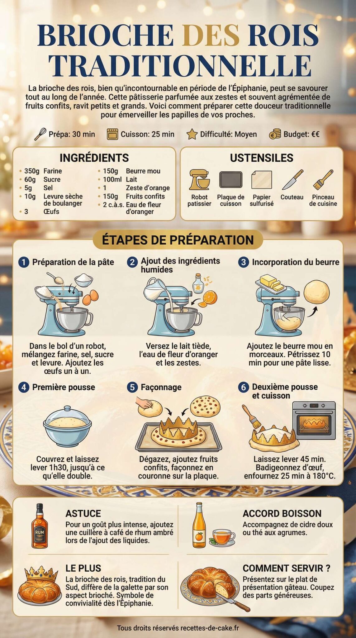 Fiche recette Recette de la brioche des rois traditionnelle Fiche recette Recette de la brioche des rois traditionnelle