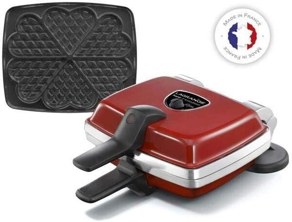 LAGRANGE Gaufrier Super2, 1000W, 1 jeu de plaques inclus (Gaufre Coeur), Fabriqué en France, Réversible sur son socle, Plaques amovibles, Multifonction, Nettoyage sans effort, 039512