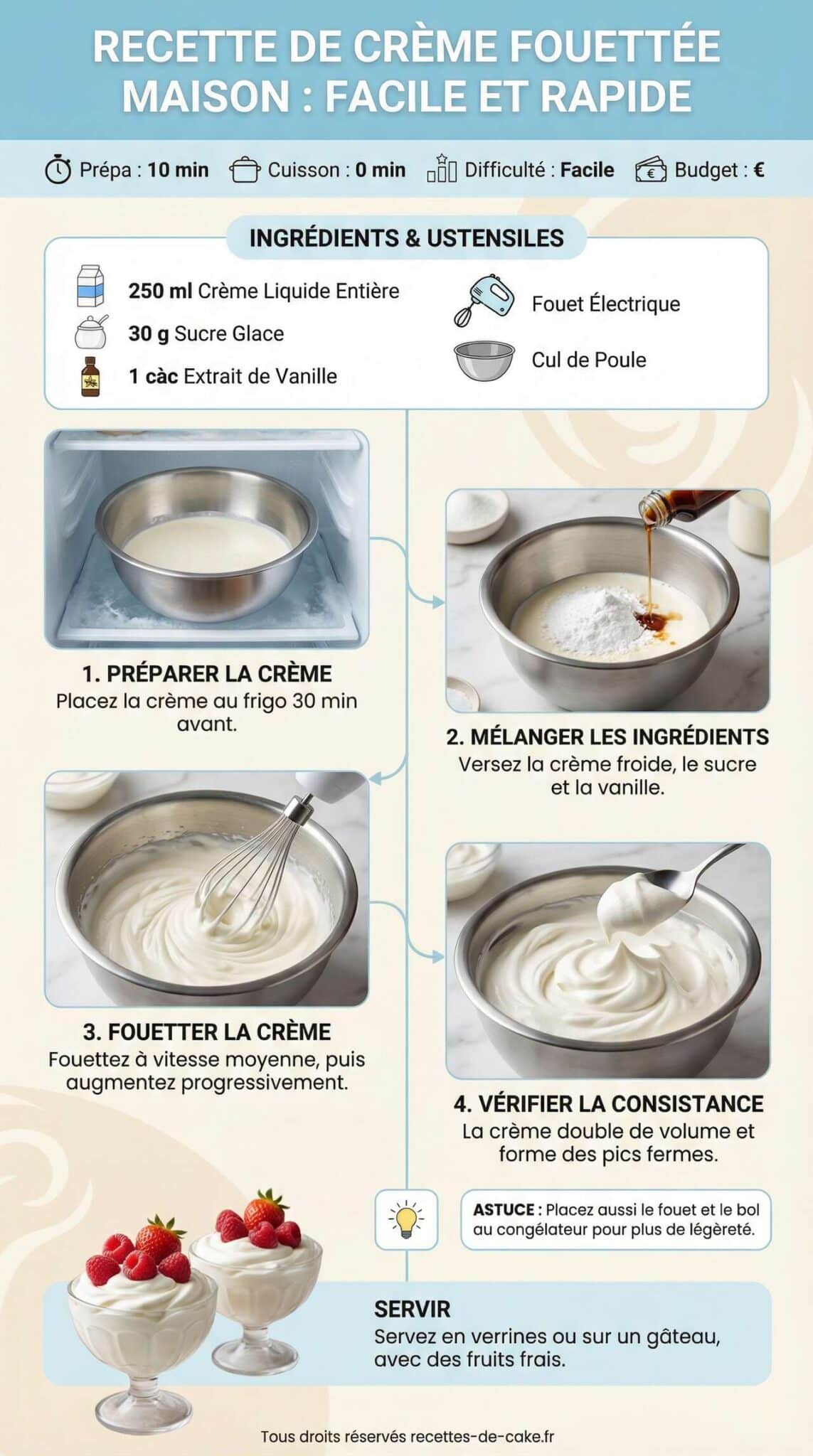 Fiche recette Recette de crème fouettée maison : facile et rapide Fiche recette Recette de crème fouettée maison : facile et rapide