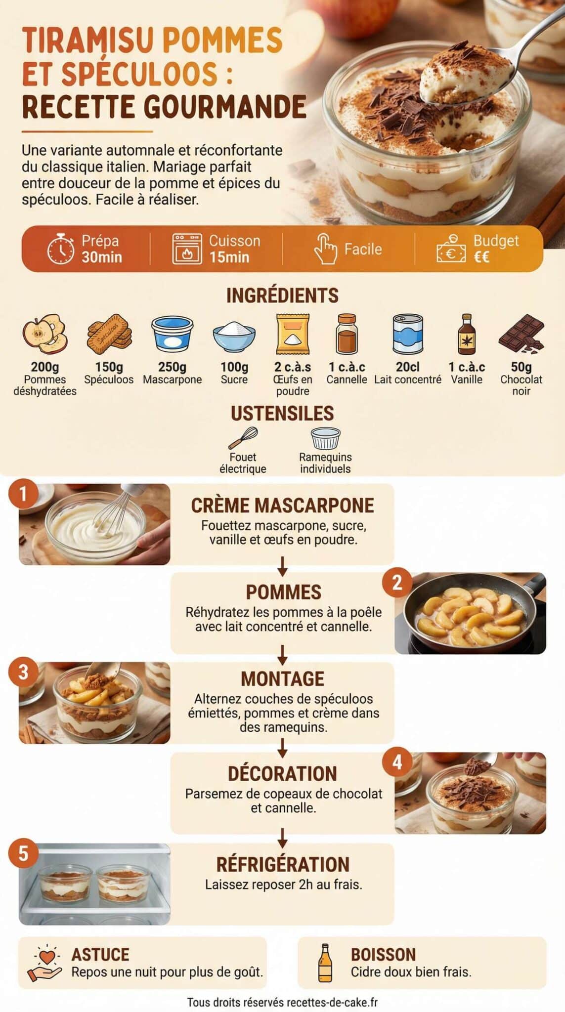 Fiche recette Tiramisu pommes et spéculoos : recette gourmande Fiche recette Tiramisu pommes et spéculoos : recette gourmande