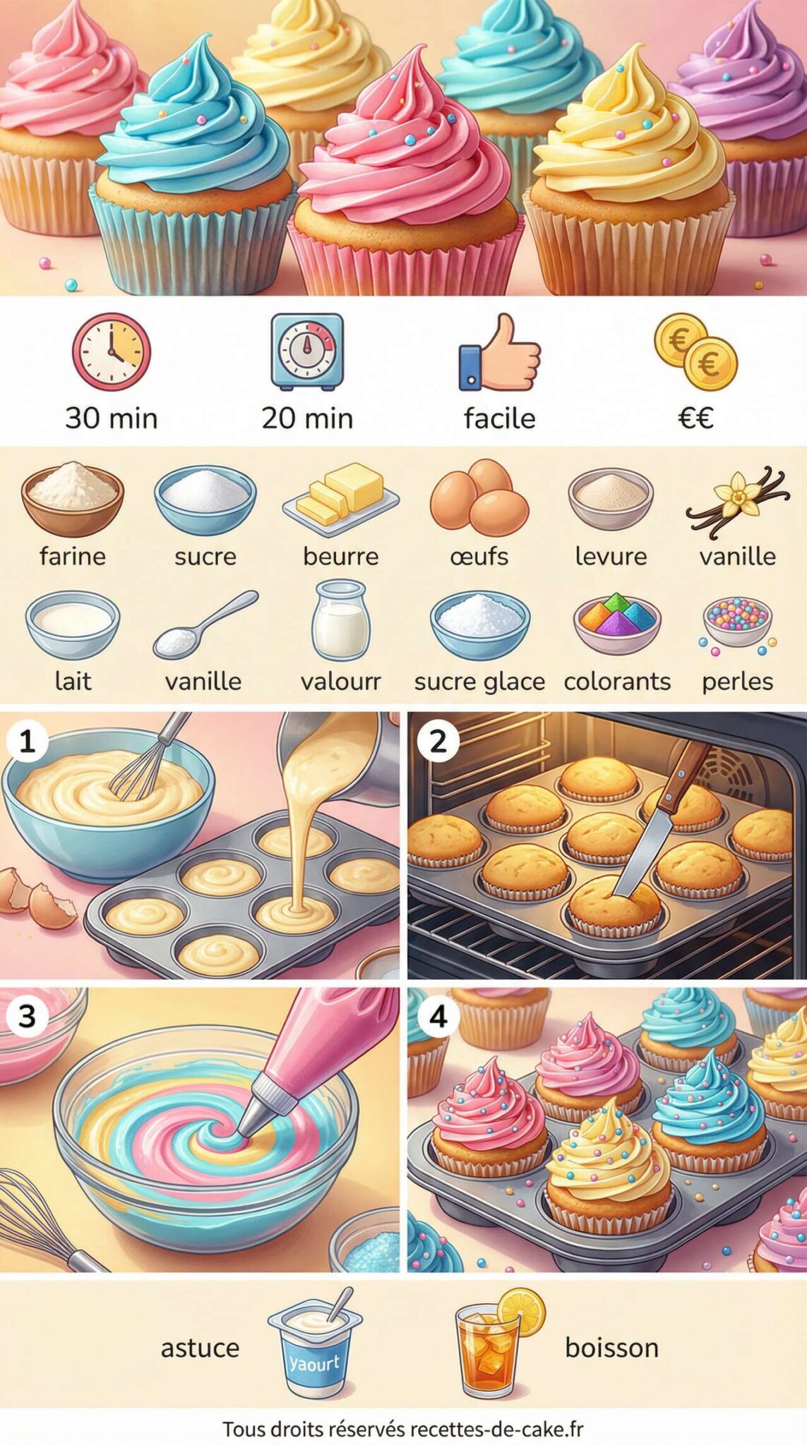 Fiche recette Recette facile : cupcakes américains moelleux Fiche recette Recette facile : cupcakes américains moelleux