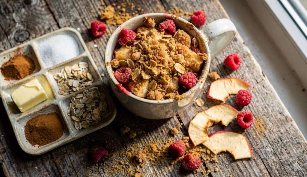 Mug crumble pomme-framboise spéculoos : recette facile et rapide
