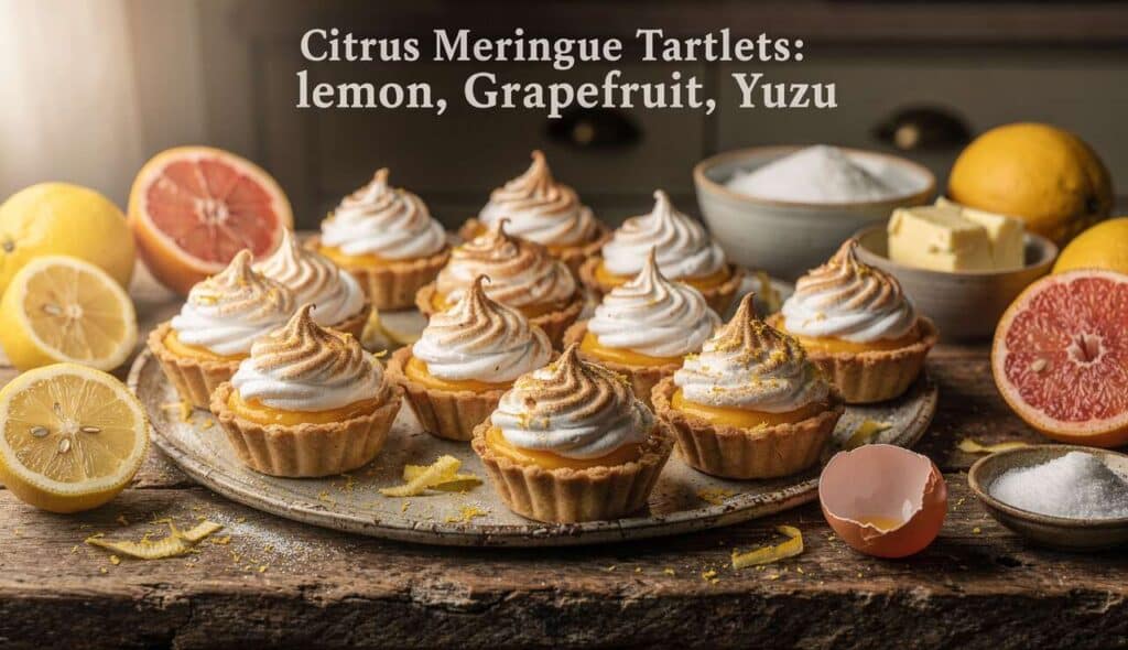 Tartelettes aux Agrumes Meringuées : citron, pamplemousse, yuzu