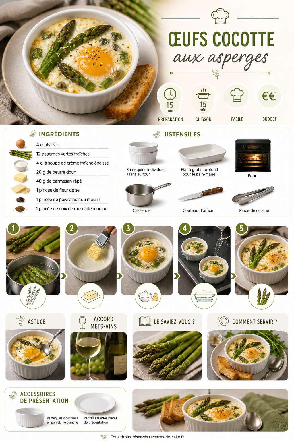 Fiche recette Œufs cocotte aux asperges : recette gourmande Fiche recette Œufs cocotte aux asperges : recette gourmande