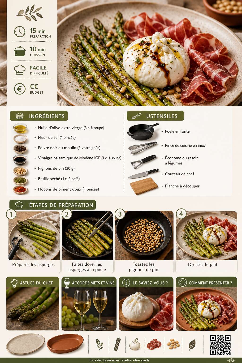 Fiche recette Asperges poêlées à la burrata et coppa : une recette savoureuse Fiche recette Asperges poêlées à la burrata et coppa : une recette savoureuse