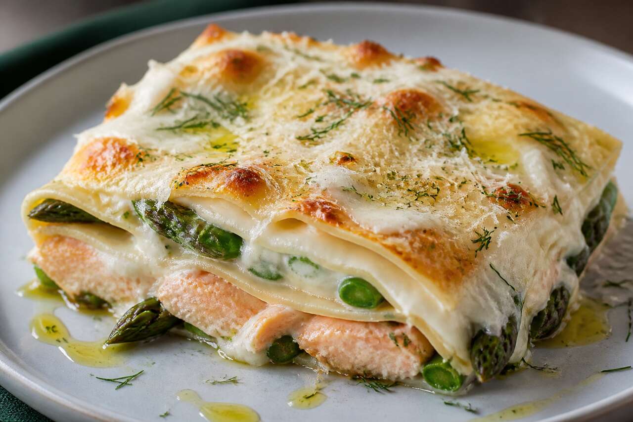 Recette lasagnes au Grana Padano, truite et asperges