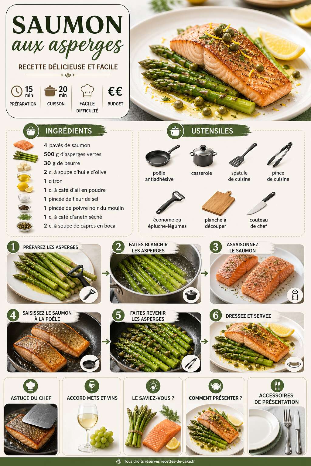 Fiche recette Saumon aux asperges : recette délicieuse et facile Fiche recette Saumon aux asperges : recette délicieuse et facile
