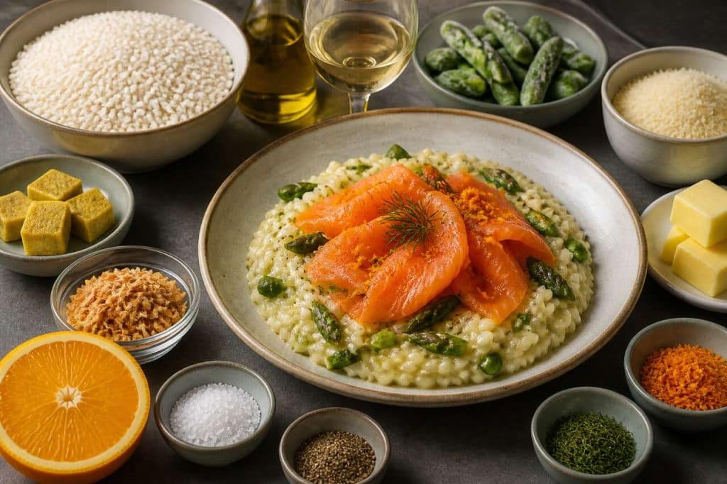 Risotto aux asperges vertes et saumon mariné à l'orange