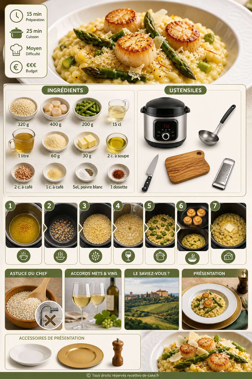 Fiche recette Risotto de Saint-Jacques et asperges : recette Cookeo Fiche recette Risotto de Saint-Jacques et asperges : recette Cookeo