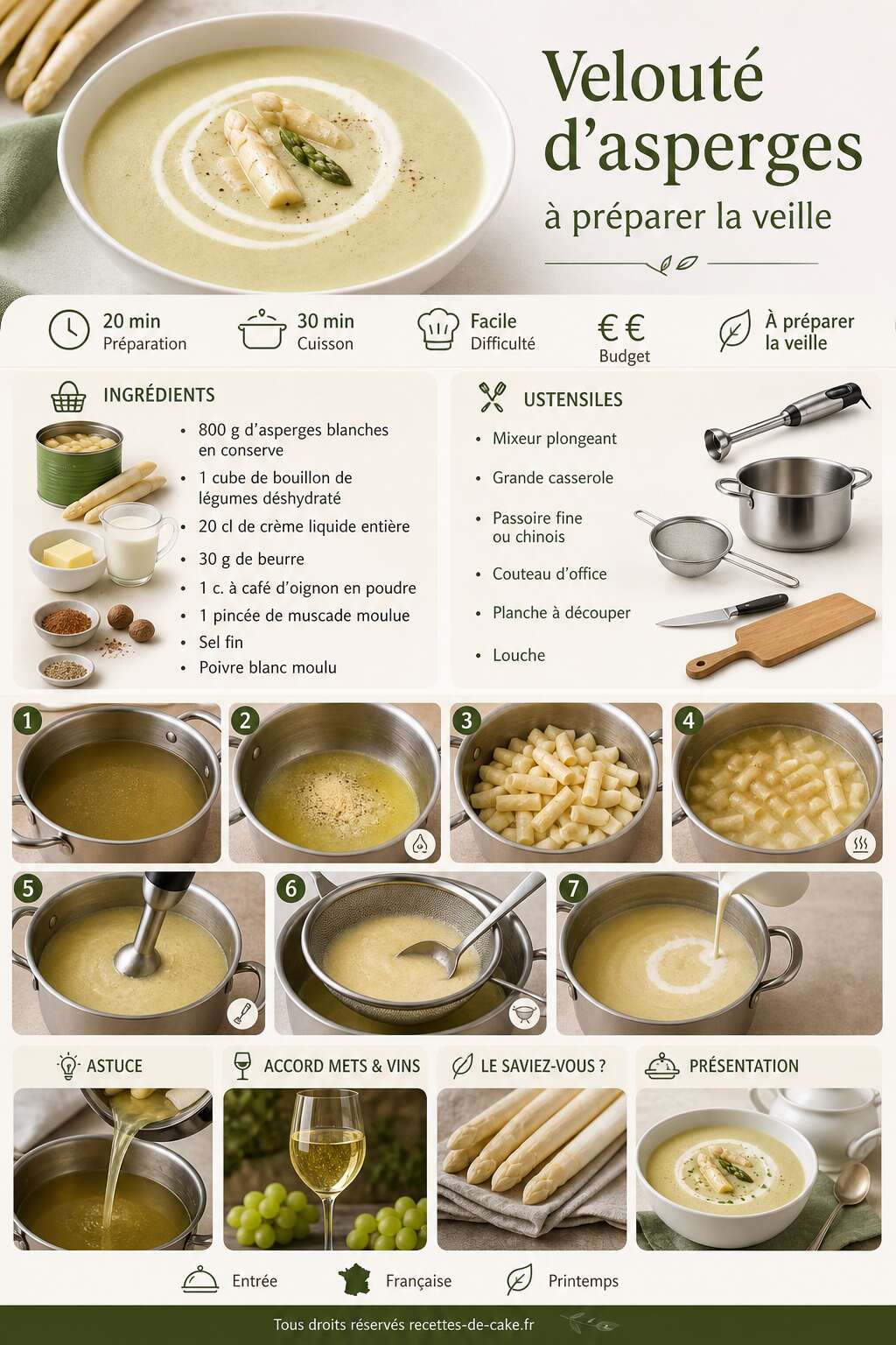 Fiche recette Velouté d'asperges à préparer la veille : recette facile Fiche recette Velouté d'asperges à préparer la veille : recette facile