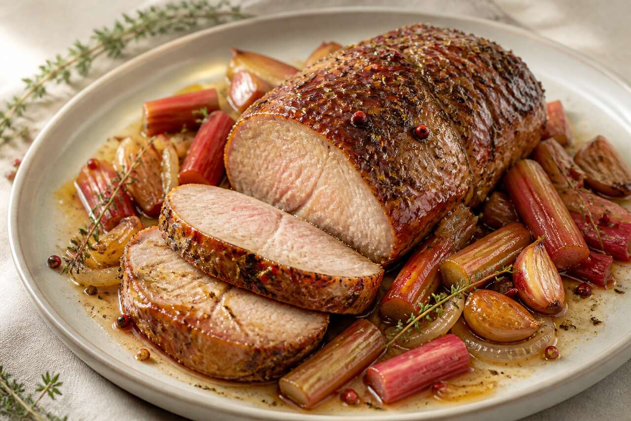 Rôti de porc à l'échine et rhubarbe : recette savoureuse