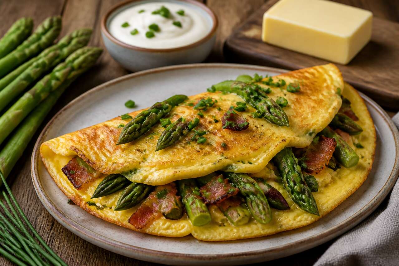 Recette d'omelette aux asperges vertes et lardons