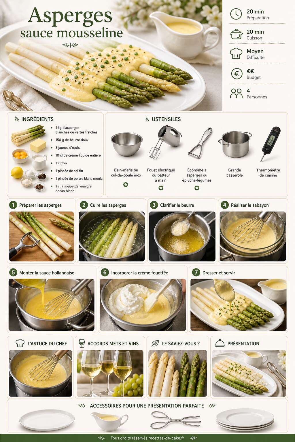 Fiche recette Asperges sauce mousseline : recette savoureuse et facile Fiche recette Asperges sauce mousseline : recette savoureuse et facile