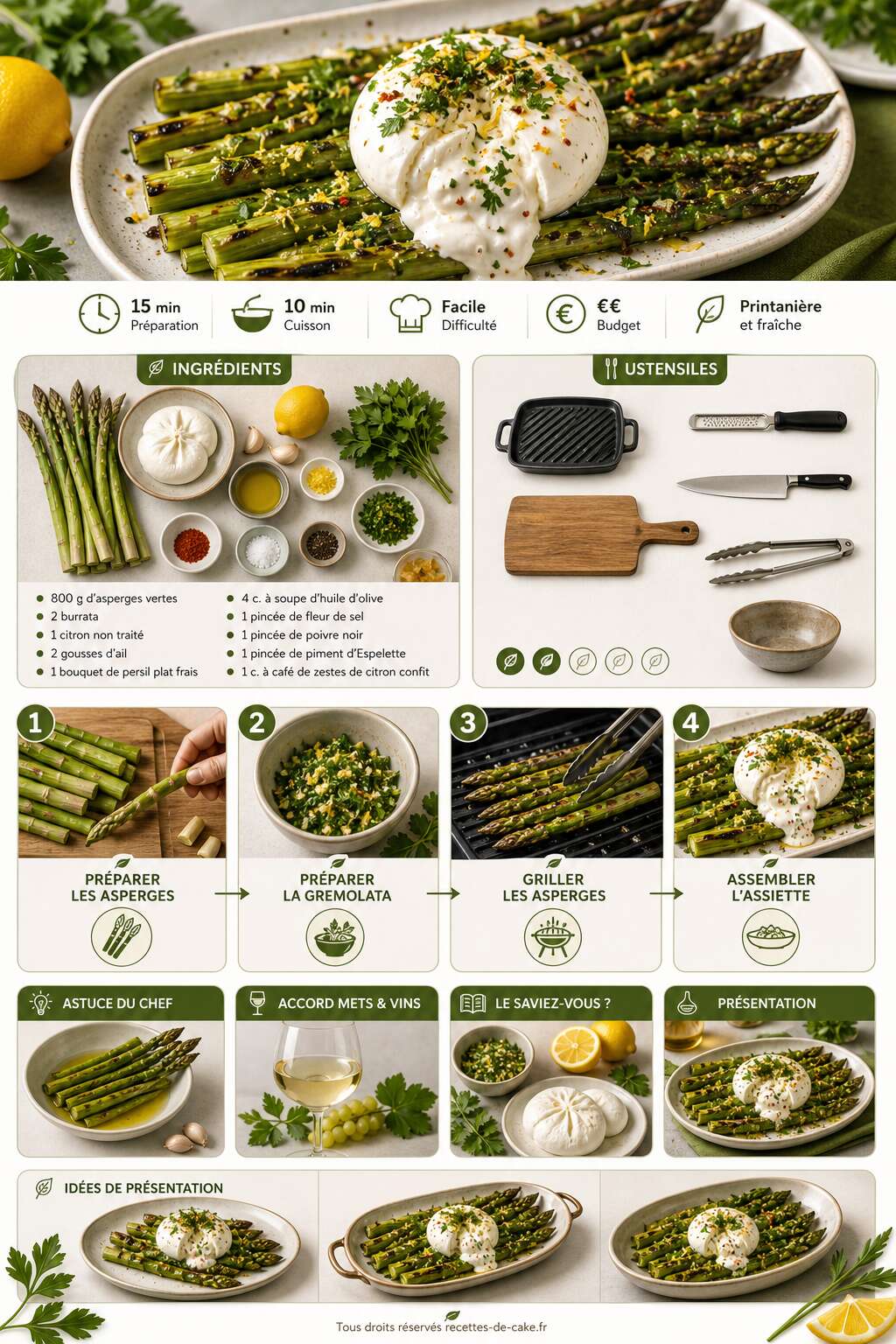 Fiche recette Asperges grillées : délice de gremolata et burrata Fiche recette Asperges grillées : délice de gremolata et burrata