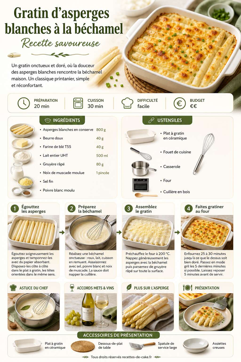 Fiche recette Gratin d'asperges blanches à la béchamel : recette savoureuse Fiche recette Gratin d'asperges blanches à la béchamel : recette savoureuse