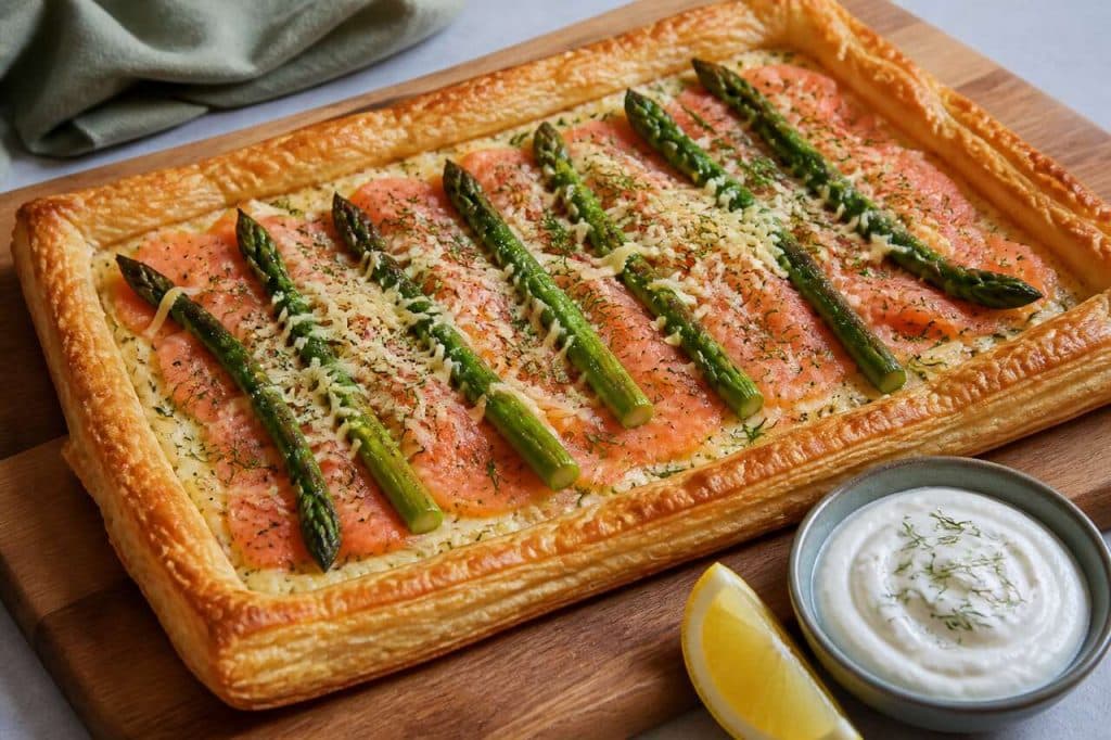 Recette de tarte feuilletée au saumon et asperges