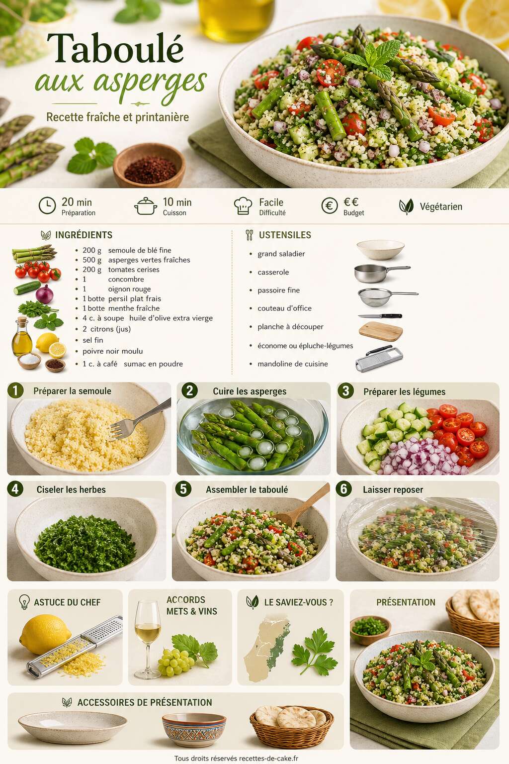 Fiche recette Taboulé aux asperges : recette fraîche et printanière Fiche recette Taboulé aux asperges : recette fraîche et printanière