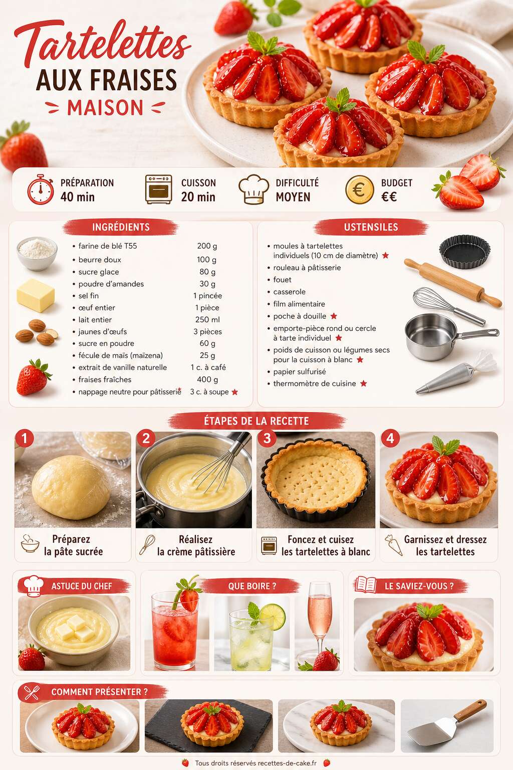 Fiche recette Recette tartelettes aux fraises maison Fiche recette Recette tartelettes aux fraises maison