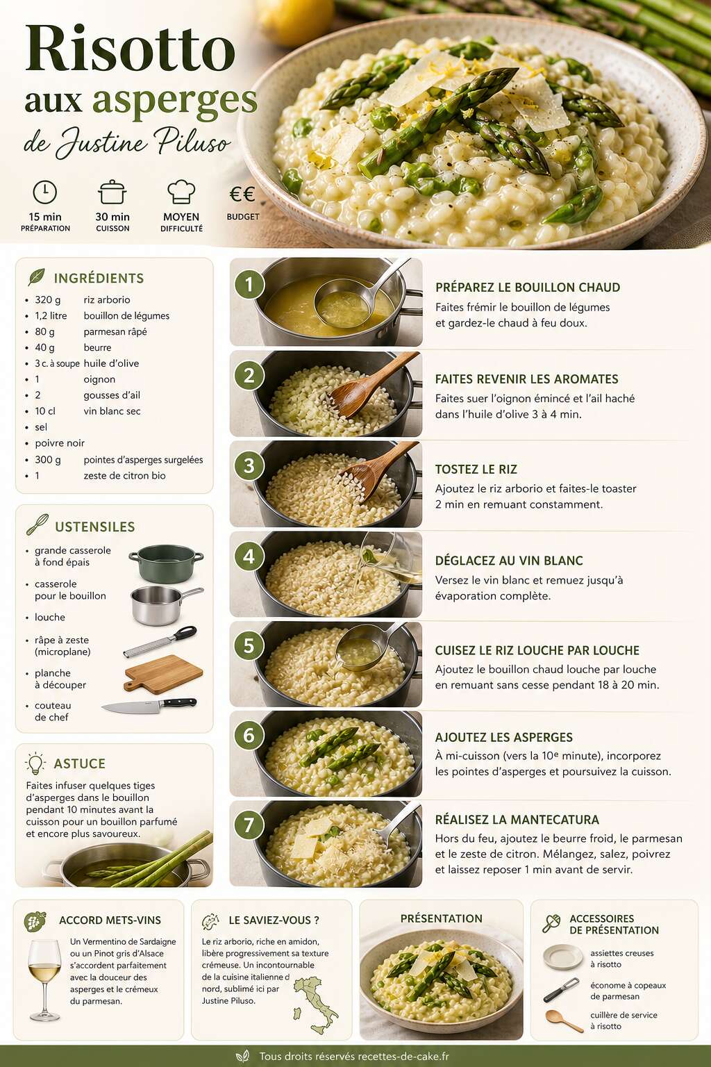 Fiche recette Risotto aux asperges de Justine Piluso : recette gourmande Fiche recette Risotto aux asperges de Justine Piluso : recette gourmande