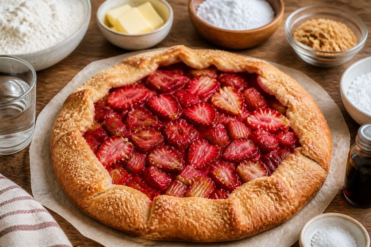Recette tarte rustique fraise et rhubarbe idéale