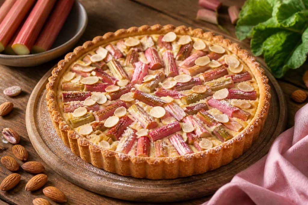 Tarte à la rhubarbe et amandes : recette gourmande