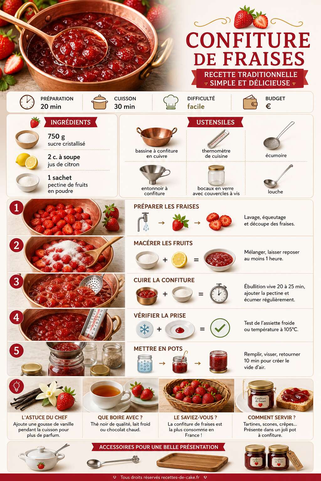 Fiche recette Confiture de fraises : recette traditionnelle simple et délicieuse Fiche recette Confiture de fraises : recette traditionnelle simple et délicieuse