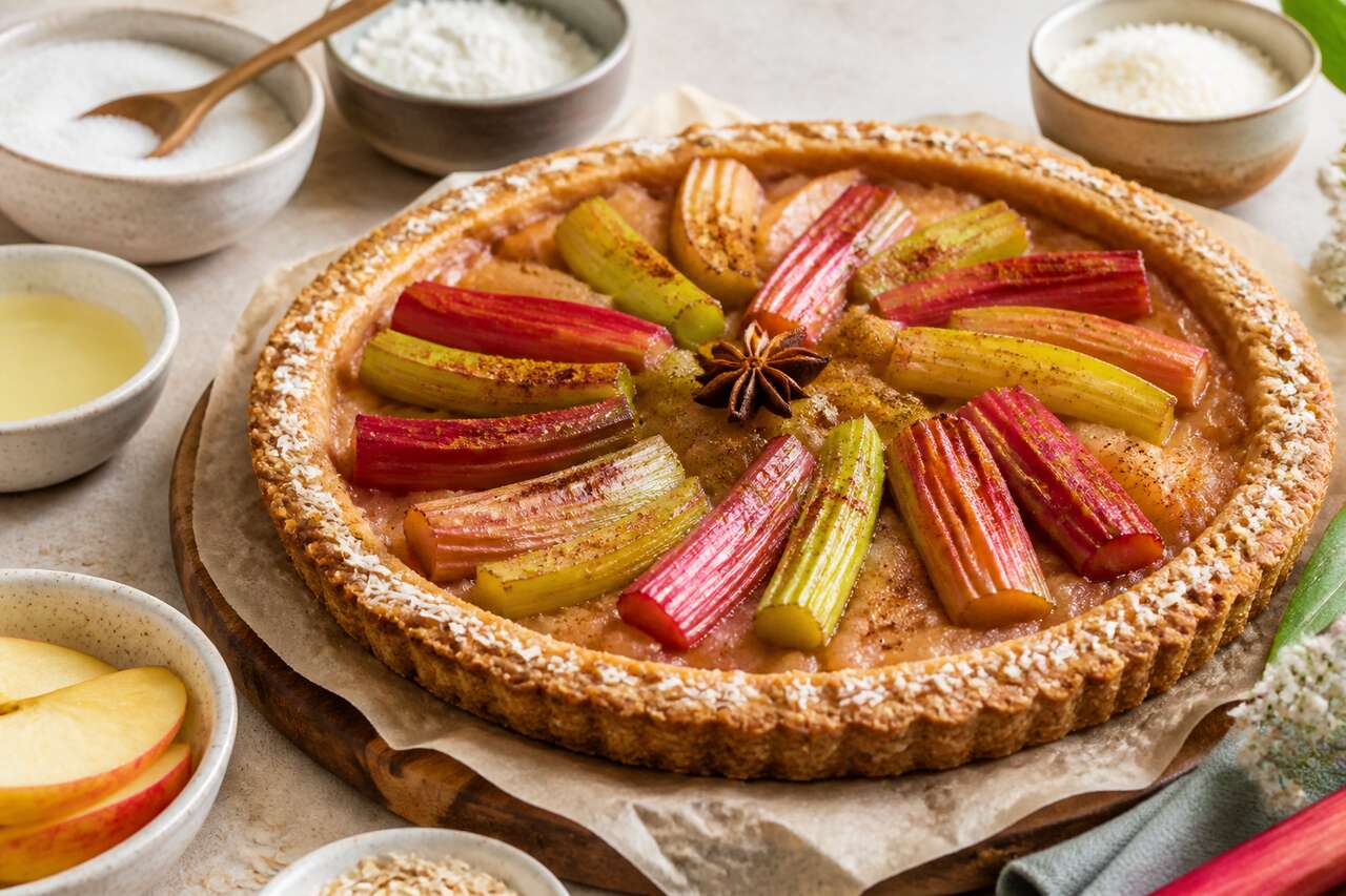 Tarte minceur pommes rhubarbe : recette légère