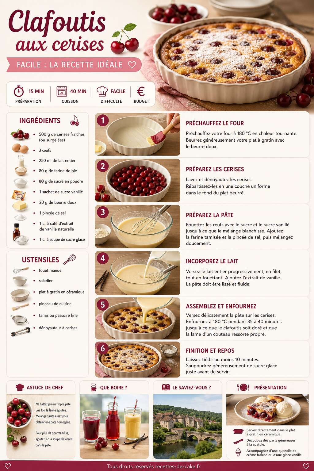 Fiche recette Clafoutis aux cerises facile : la recette idéale Fiche recette Clafoutis aux cerises facile : la recette idéale
