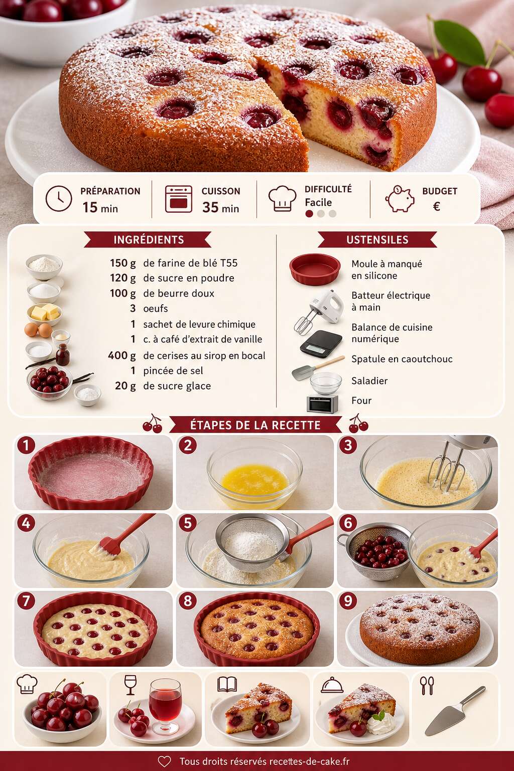 Fiche recette Moelleux aux cerises : recette facile et savoureuse Fiche recette Moelleux aux cerises : recette facile et savoureuse