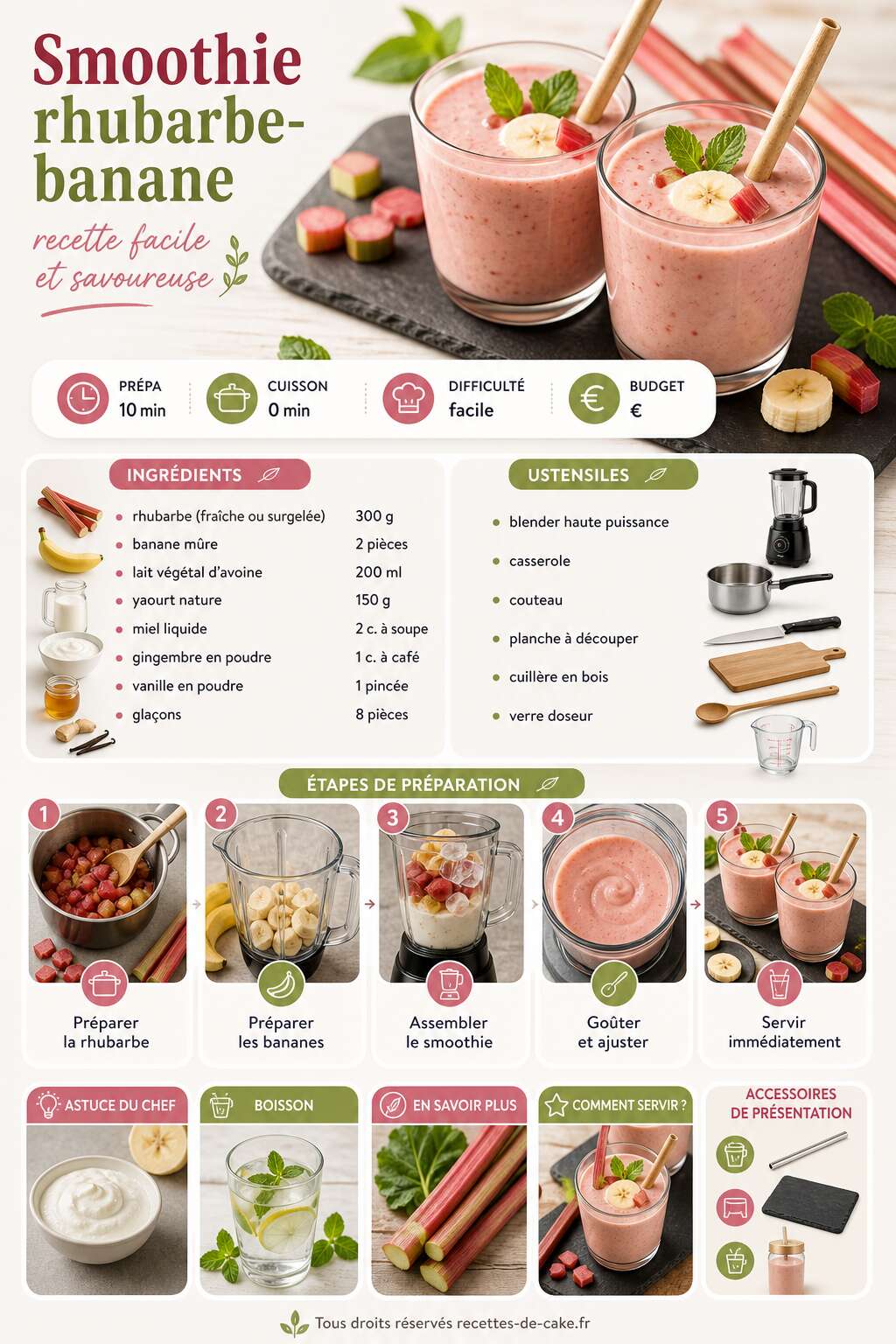 Fiche recette Smoothie rhubarbe-banane : recette facile et savoureuse Fiche recette Smoothie rhubarbe-banane : recette facile et savoureuse